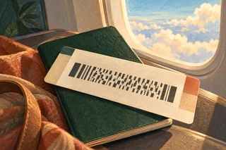 登机牌、护照和飞机舷窗的旅行插画